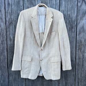 80s Lands' End Charter Collection Rough Tweed Woven Cream Blazer Sport Coat 40L